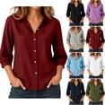 thumbnail image 1 of Noric Women's Button Down Shirt 3/4 Sleeve Cotton Linen Loose Fit Casual Solid Color Lapel Blouse Business Casual Work Tops, 1 of 7