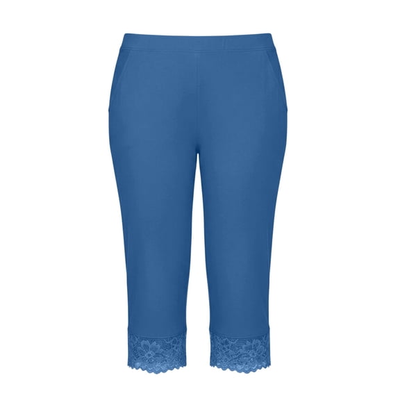 Noric Women's Capri Pants with Pockets Lace Hem Cropped Leggings Skinny Stretch Casual Summer Workout Yoga Pants