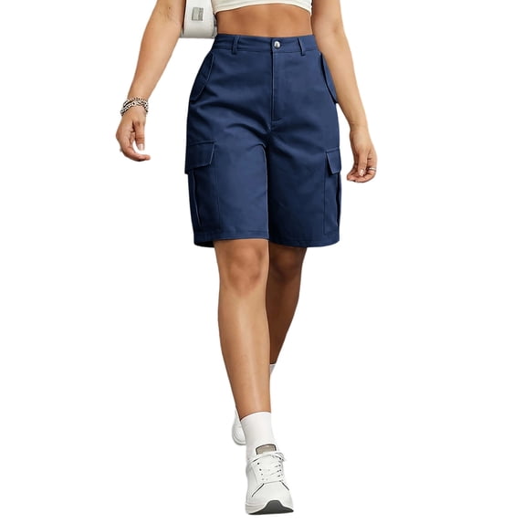 Noric Women's Cargo Shorts Multi Pocket Button Straight Leg Bermuda Shorts for Summer Outdoor Hiking Camping