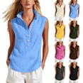 thumbnail image 1 of Noric Women's Cotton Linen Tank Tops Collared Button Up Casual Summer Loose Fit Sleeveless Tops, 1 of 8