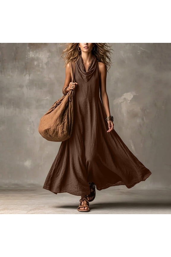 Women's Cotton Maxi Dresses Sleeveless Cowl Neck Flowy A-Line Summer Casual Loose Fit Bohemian Beach Vacation Long Dresses