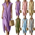 thumbnail image 1 of Noric Women's Cotton Sleeveless Maxi Dresses V Neck Casual Solid Color A-Line Side Slit Dresses with Pockets, 1 of 9