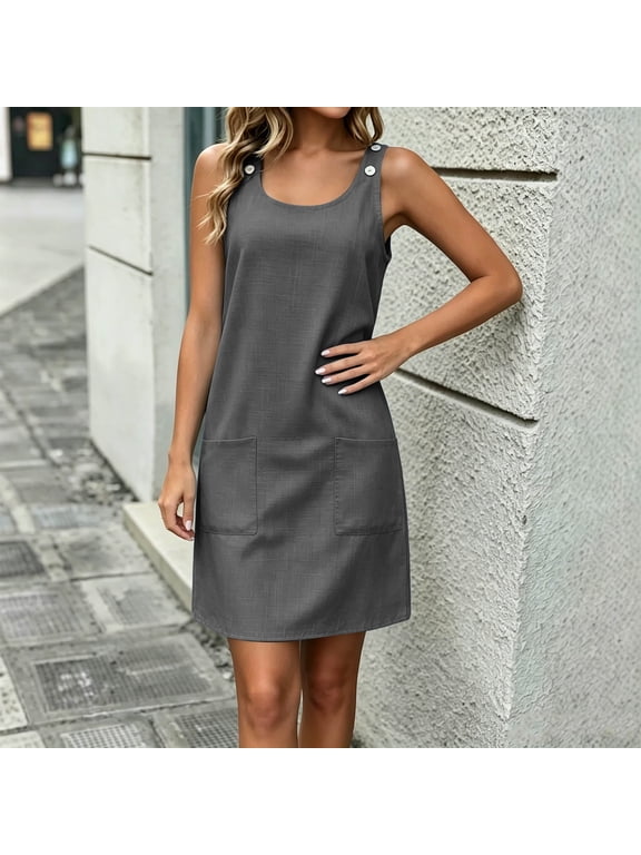 Women's Cotton Sleeveless Tank Dresses Casual Summer Shift Dress with Pockets