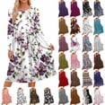 thumbnail image 1 of Noric Women's Crew Neck Long Sleeve Midi Dresses Casual with Pockets Floral Print Relaxed Fit Dresses for Daily Outdoor Holiday Casual, 1 of 8