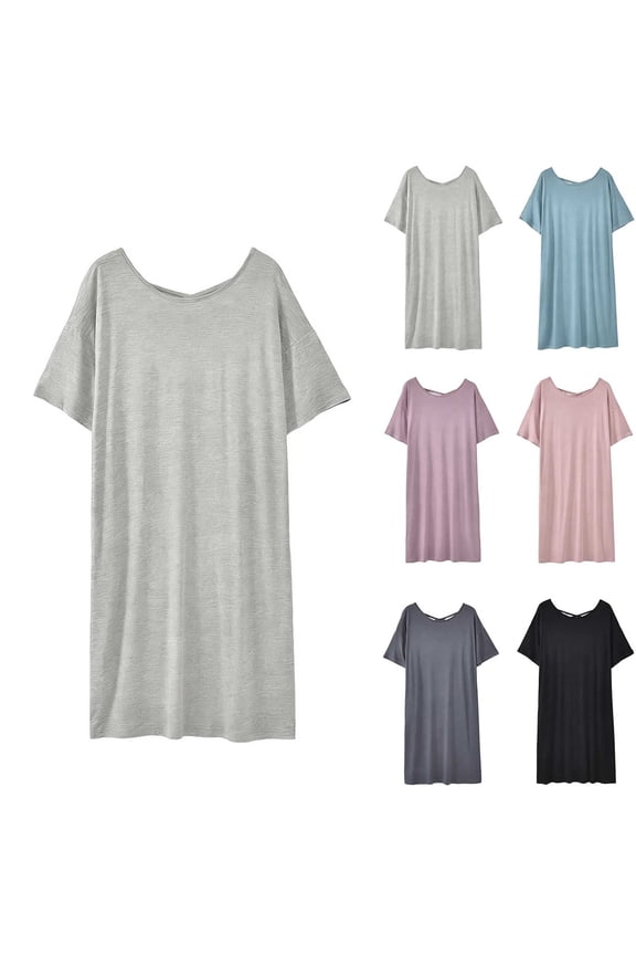 Women's Cross Back Nightgowns Loose Fit Sleep Shirt Casual Summer Lounge Loose Comfy Sleepdress