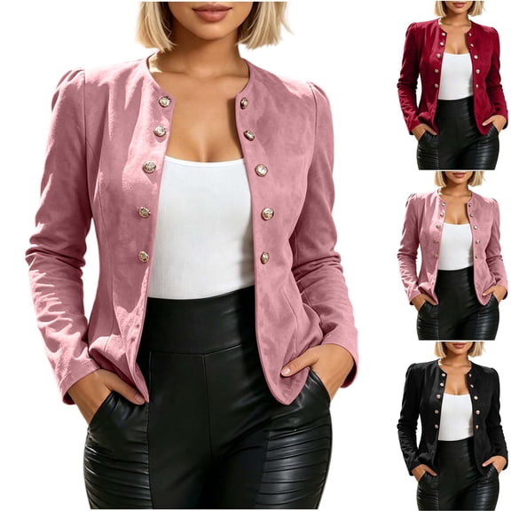 Noric Women's Double Breasted Blazer Jacket Long Sleeve Slim Fit Cardigan Casual Solid Color Suit Jacket​