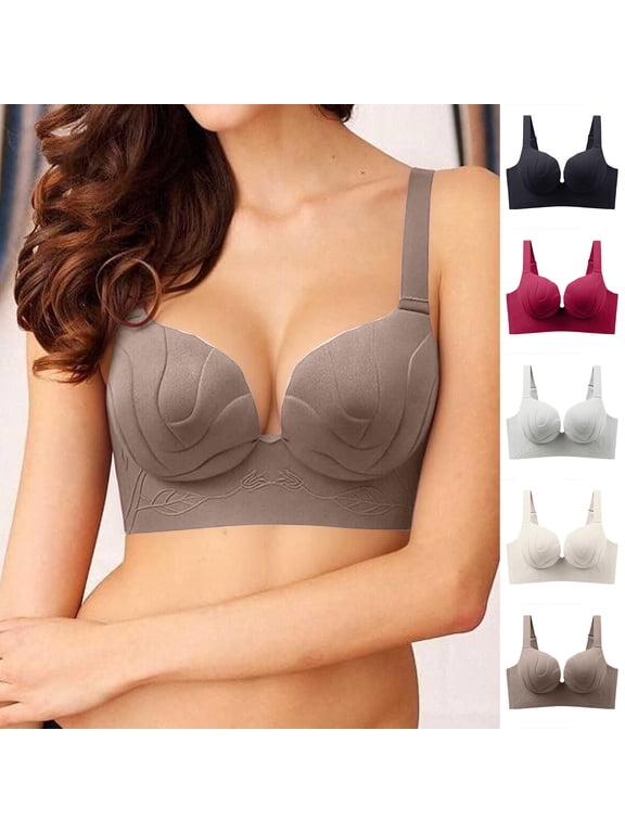 Women's Full Figure Lift stay-Sag Bra Embossed Pattern Wide Strap Side Support Wireless Comfort Bras