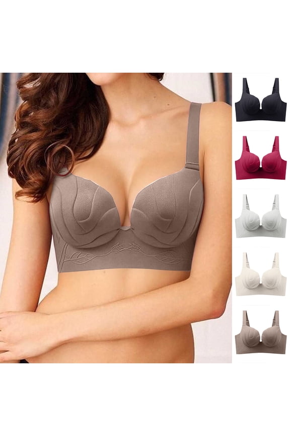 Women's Full Figure Lift stay-Sag Bra Embossed Pattern Wide Strap Side Support Wireless Comfort Bras
