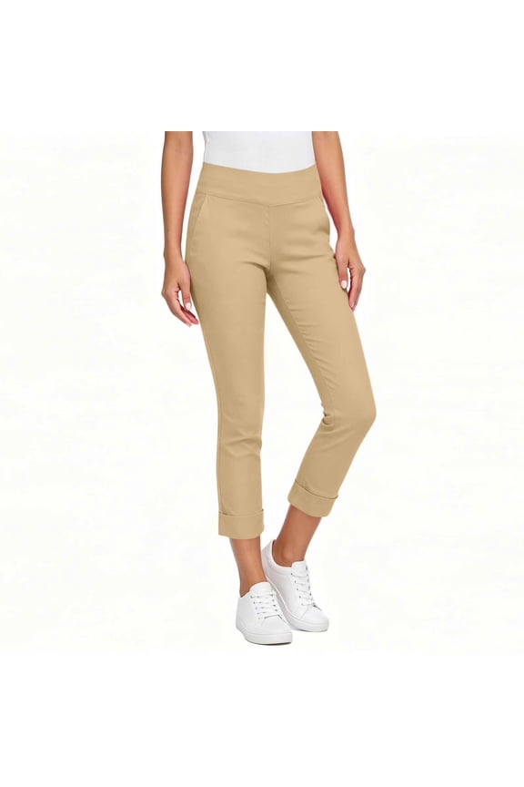 Women's High Rise Pants Skinny Tapered Trousers with Pockets Casual Stretchy Chino Cuffed Work Office Pants