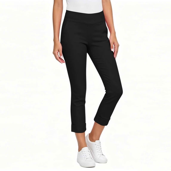 Noric Women's High Rise Pants Skinny Tapered Trousers with Pockets Casual Stretchy Chino Cuffed Work Office Pants