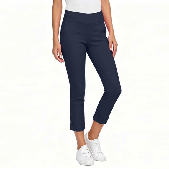 Noric Women's High Rise Pants Skinny Tapered Trousers with Pockets Casual Stretchy Chino Cuffed Work Office Pants