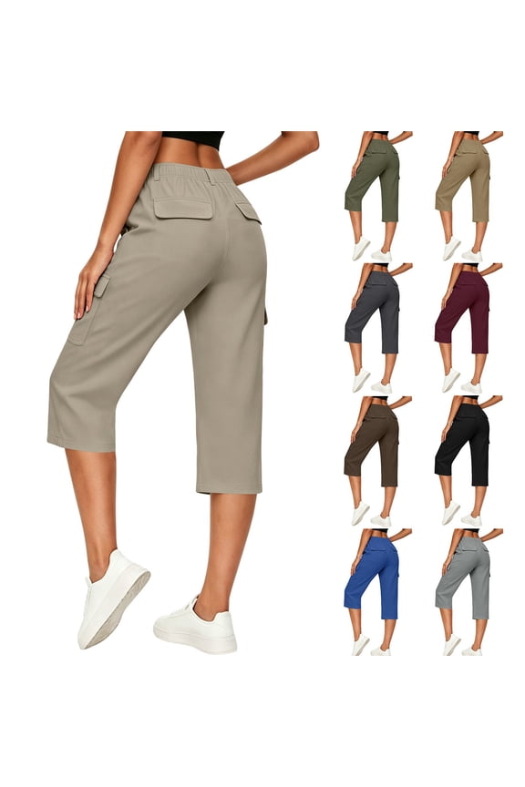Women's High Waist Cargo Capri Pants Casual with Pockets Loose Fit Lightweight Hiking Outdoor Trip Cropped Pants