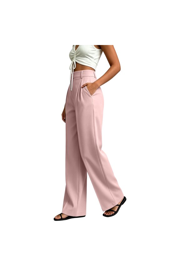 Women's High Waist Straight Leg Pants Casual Loose Fit Trousers with Pockets Business Work Commuter Office Wear