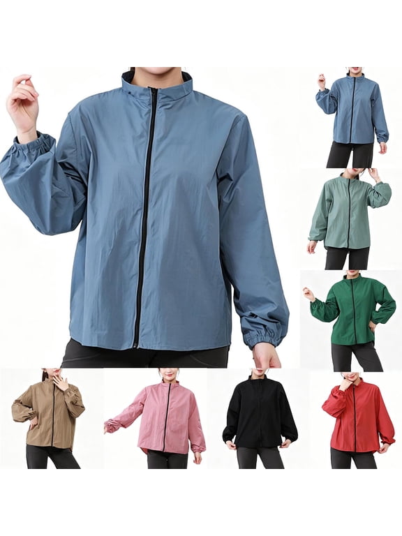 Women's Jacket Stand Collar Elastic Cuffs Casual Lightweight Windbreaker with Pockets for Outdoor Casual Coats
