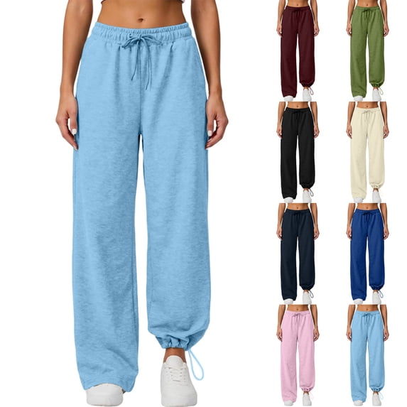 Noric Women's Jogger Pants High Waist Drawstring Elastic Waist with Pockets Adjustable‑Hem Relaxed‑Fit Casual Trousers