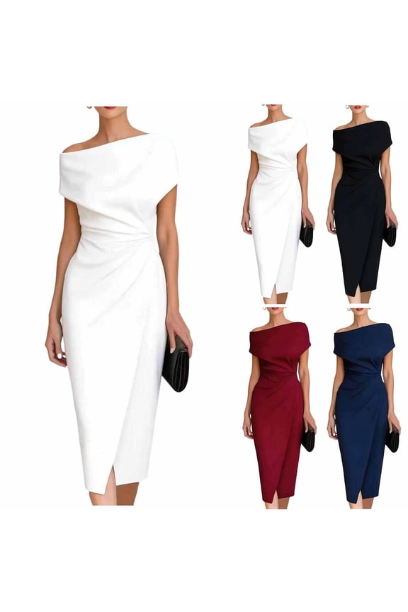 Women's Off Shoulder Midi Dress Casual Cocktail Formal Work Business Wedding Guest Slim Fit Party Wrap Dresses