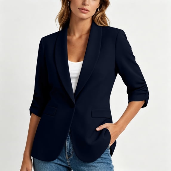 Noric Women's Open Front Blazers 3/4 Sleeve Casual Work Office Jacket with Pockets for Summer Business Spring Fall