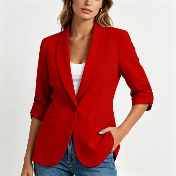 Noric Women's Open Front Blazers 3/4 Sleeve Casual Work Office Jacket with Pockets for Summer Business Spring Fall