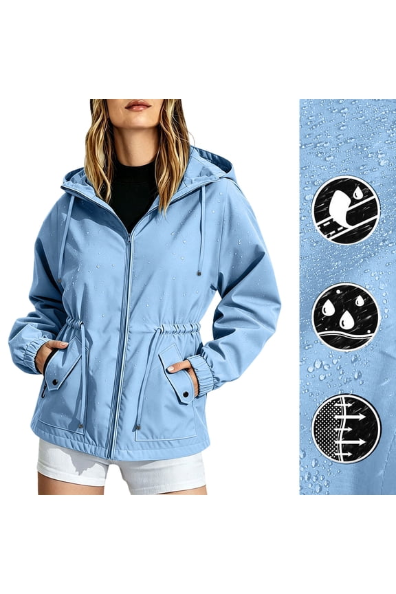 Women's Outdoor Water-Resistant Jacket Hooded with Drawwing Waist for Hiking Camping Running Trekking