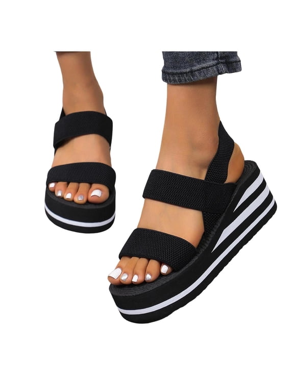 Women's Platform Sandals Summer Elastic Strap Wedge Open Toe Casual Comfortable Daily Beach Shoes