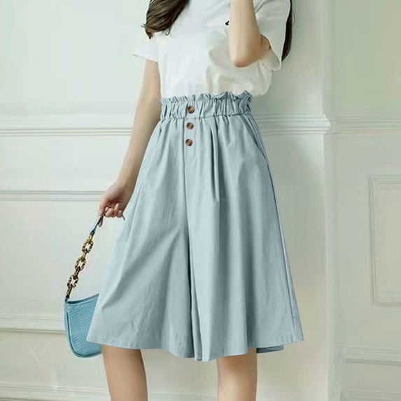 Noric Women's Plus Size Bermuda Shorts Button Front Elastic Waist Wide Leg Summer Casual with Pockets