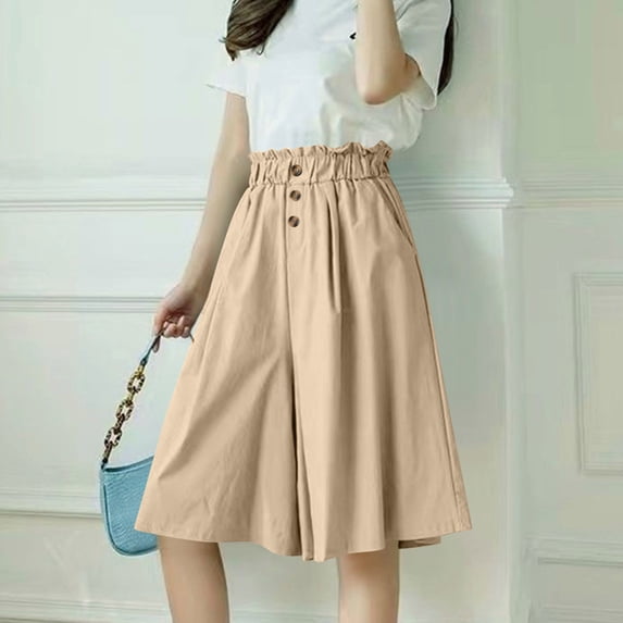 Noric Women's Plus Size Bermuda Shorts Button Front Elastic Waist Wide Leg Summer Casual with Pockets