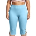 thumbnail image 1 of Noric Women's Plus Size High Waisted Capri Leggings with Side Button Slit Yoga Pants Tummy Control Workout Activewear, 1 of 6