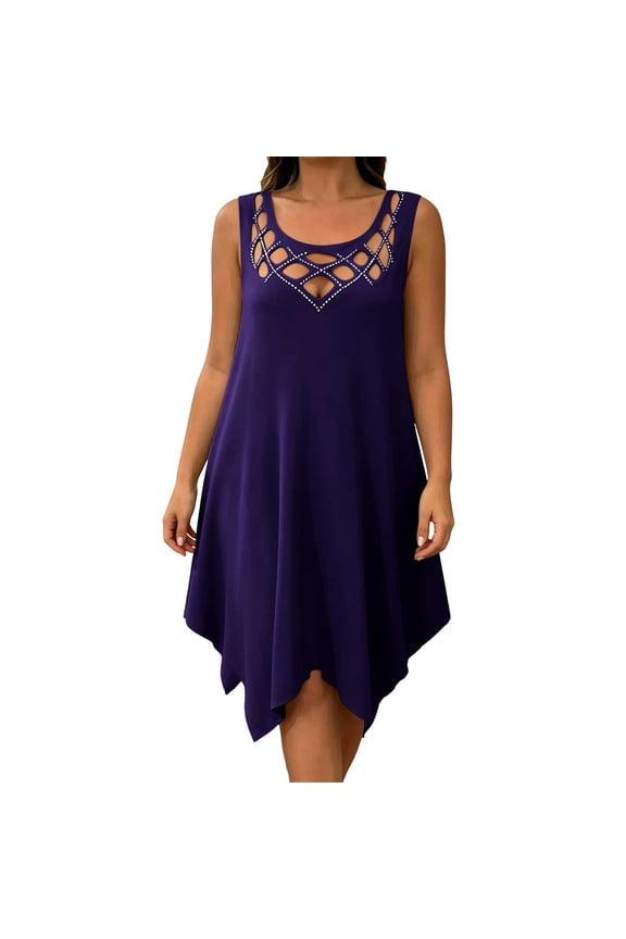 Women's Plus Size Sleeveless Dresses with Cutout Neckline Casual Asymmetric Hem A Line Swing Sundress for Summer Party Vacation Trendy 2026