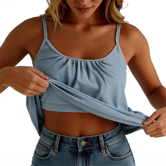 Noric Women's Ruched Front Spaghetti Strap Crop Tank Top Casual Summer Tank for Beach Daily Layering Cami Tank