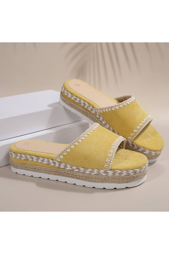 Women's Sandals Open Toe Espadrille Slip On Platform Cork Sole Summer Beach Casual Comfortable Platform Shoes