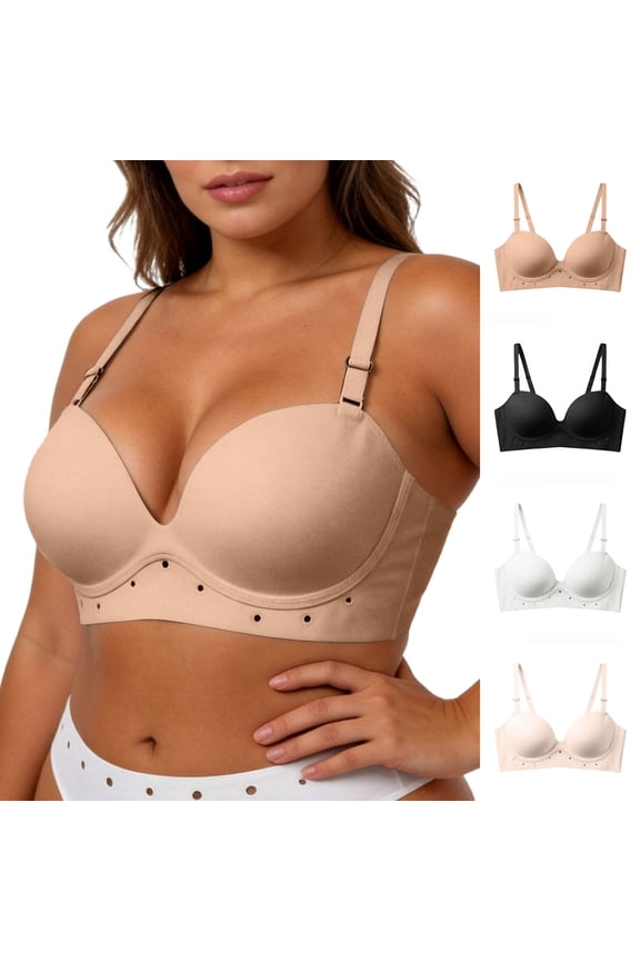Women's Seamless Underwire Bra Adjustable Thin Strap Side Gather Lift Support Comfort Bustier for Daily Loungewear Lightweight Workout Casual