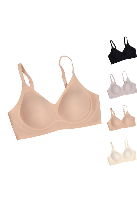 Women's Seamless Wireless Soft Support Bra Fixed Molded Cups Adjustable Thin Straps Lift Side Support Comfort Bustier