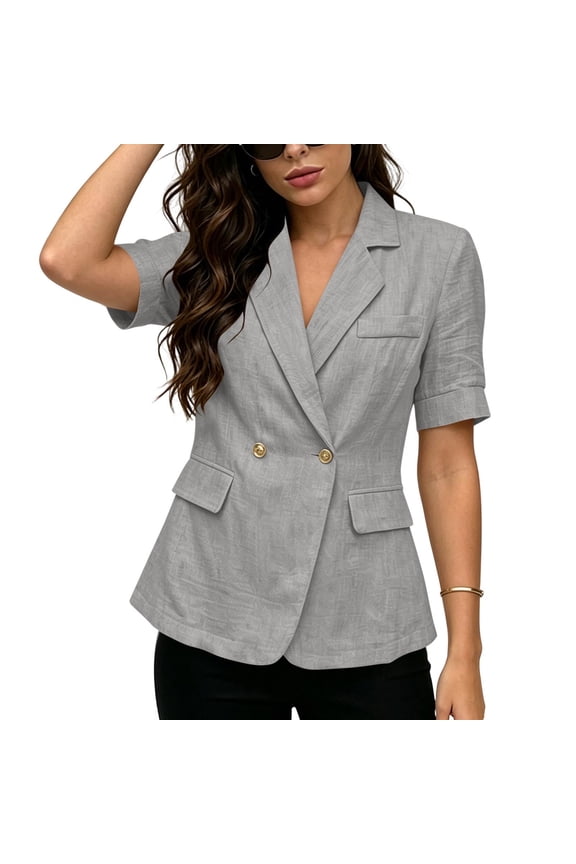 Women's Short Sleeve Blazer Slim Fit Notched Collar Casual Business Office Single Breasted Jacket