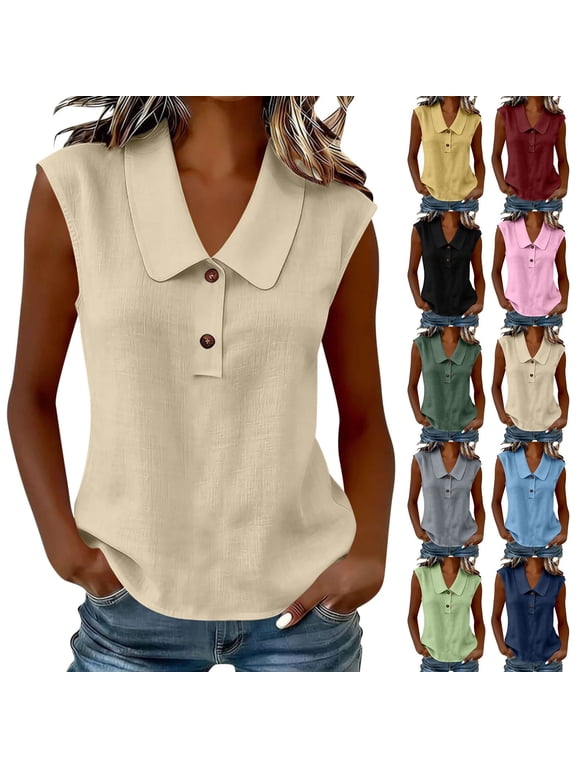 Women's Sleeveless Button Down Shirt Checkered Print Casual Summer Top Collar Relaxied Fit Vacation Blouse