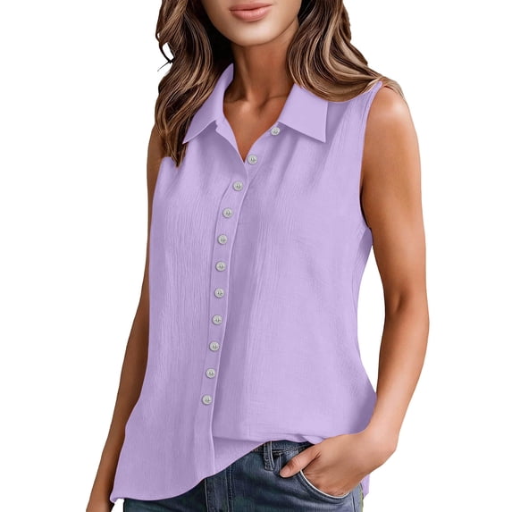 Noric Women's Sleeveless Button Down Shirts Collared Lightweight Casual Loose Fit Tank Top for Business Work Office Blouses 