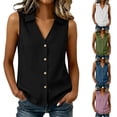 thumbnail image 1 of Noric Women's Sleeveless Button Down Tops Collared Casual Summer Blouse Loose Fit V Neck Office Basic Tank Tops, 1 of 6