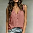 thumbnail image 1 of Noric Women's Sleeveless Button Up Tank Tops Summer V Neck Casual Solid Color Loose Fit Blouse, 1 of 6