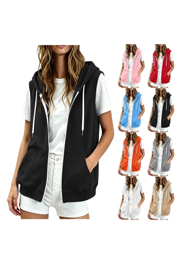 Women's Sleeveless Hooded Vest Casual Sweatshirt with Pockets Loose Fit Jacket Casual Lightweight Activewear