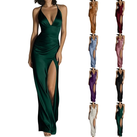 Noric Women's Sleeveless Maxi Dresses Halter Neck with High Slit Evening Gown Summer Dress for Party Vacation