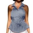 thumbnail image 1 of Noric Women's Sleeveless Striped Button Up Tank Tops Summer Casual Slim Fit Vintage Peplum Blouse, 1 of 6
