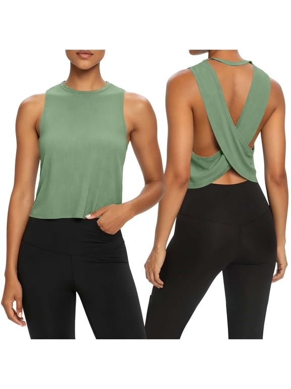 Women's Sleeveless Workout Tank Tops Crisscross Open Back Yoga Crop Tops Loose Fit Gym Summer Activewear