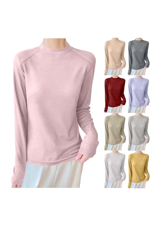 Women's Slim Mock Neck Long Sleeve Top Casual Lightweight Ribbed Soft Stretchy Layering Pullover for Spring Autumn Winter