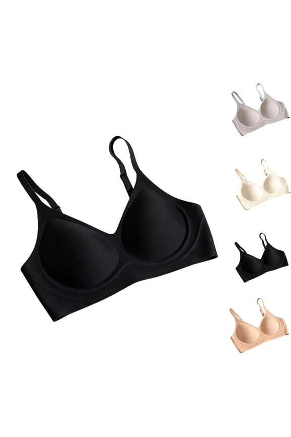 Women's Solid Seamless Wireless Bra Flexible Jelly Support Adjustable Thin Straps Lift Comfort Invisible Bustier