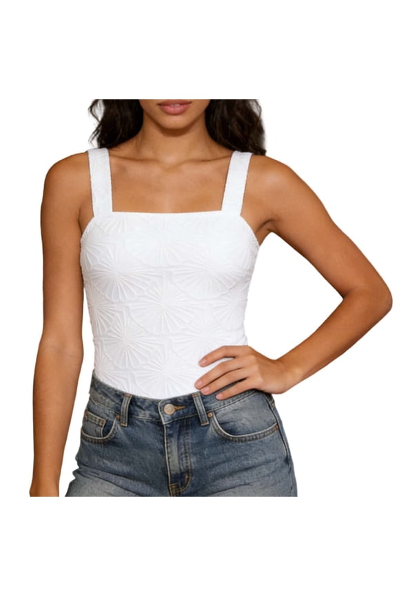 Women's Square Neck Bodycon Tank Top Basic Ribbed Wide Strap Crop Casual Sleeveless Summer Cami Tops