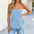 thumbnail image 1 of Noric Women's Strapless Polka Dot Print Tank Tops V-Neck Shirred Waist Casual Summer Peplum Tops, 1 of 8