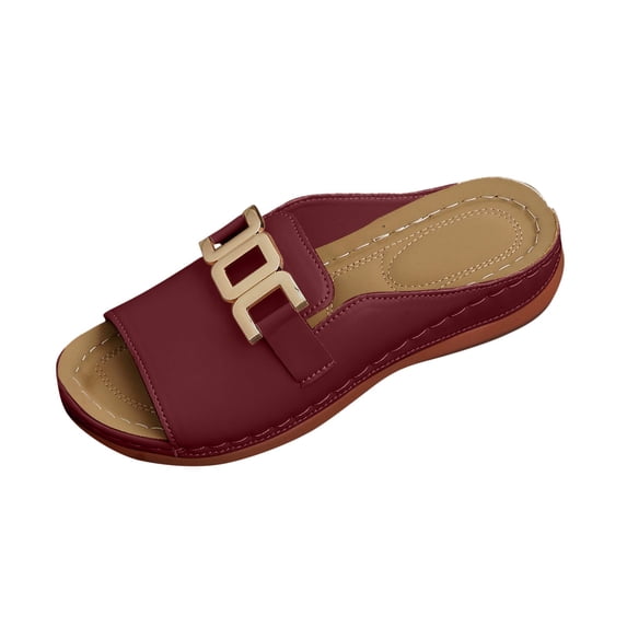 Noric Women's Summer Toe Post Sandals Metal Buckle Casual Comfortable Wedge Slides Beach Shoes