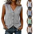 thumbnail image 1 of Noric Women's Tank Tops V Neck Gingham Button Down Summer Casual Relaxed Fit with Pocket Trendy 2026, 1 of 8