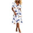thumbnail image 1 of Noric Women's V-Neck Floral Print Midi Dresses Casual Flowy Short Sleeve Wrap Smocked Waist Outings A-Line Spring Summer Dresses with Pockets, 1 of 7