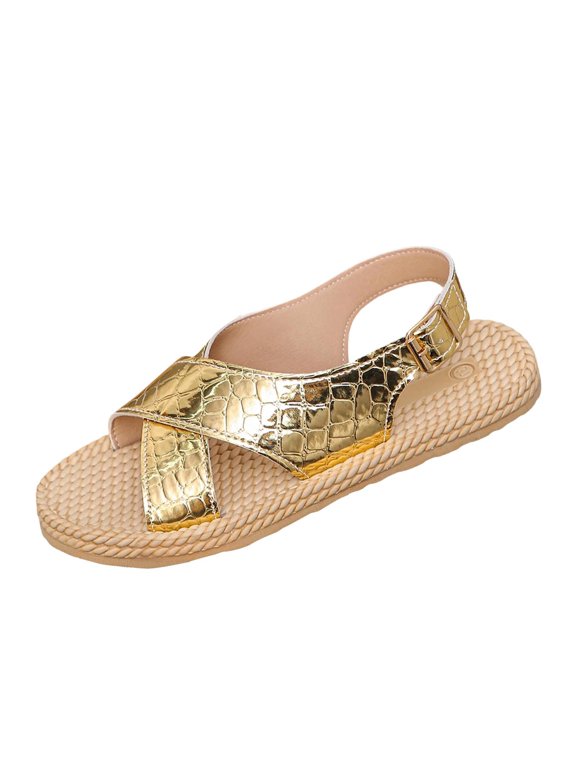 Women's Wedge Sandals Summer Criss Cross Platform Open Toe Casual Comfortable Daily Beach Shiny Shoes