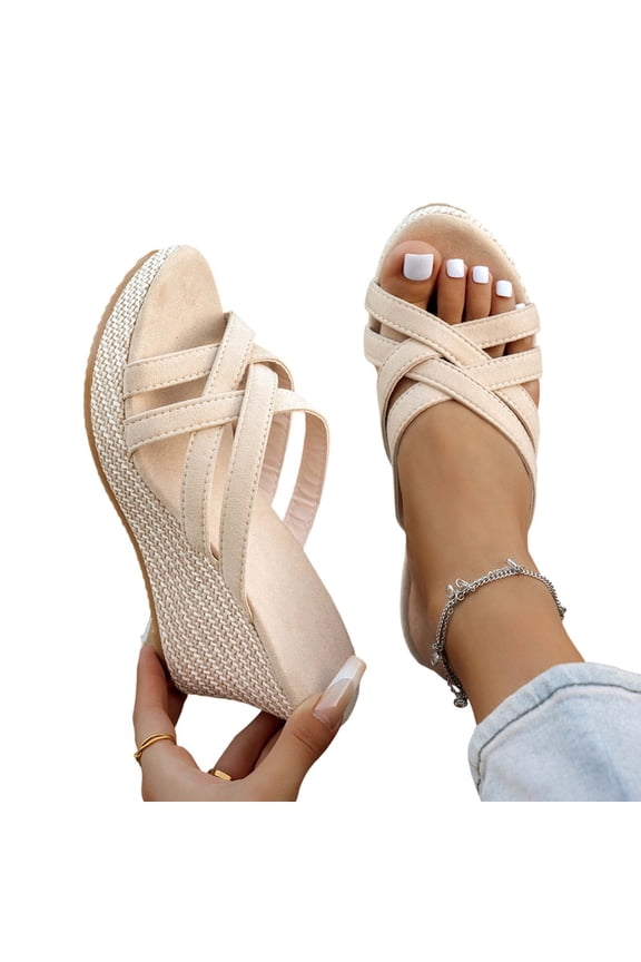 Women's Wedge Slide Sandals Summer Criss Cross Strap Open Toe Platform Slip On Casual Beach Shoes